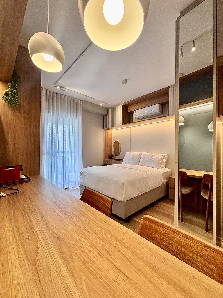 Studio planejado para longas estadias em Pinheiros