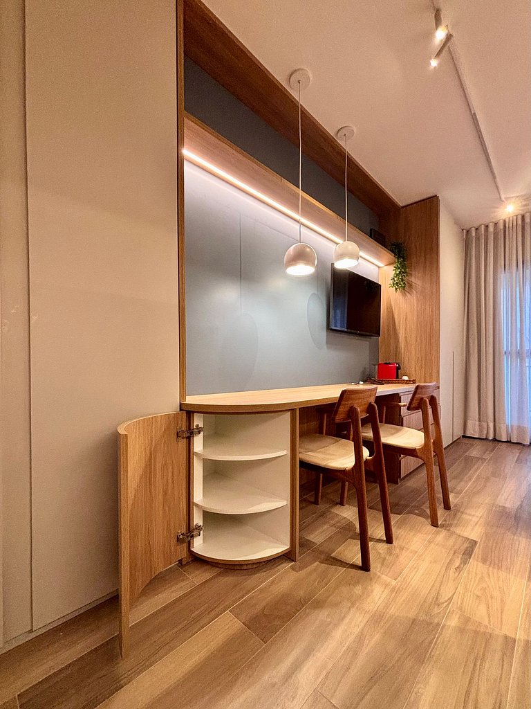 Studio planejado para longas estadias em Pinheiros
