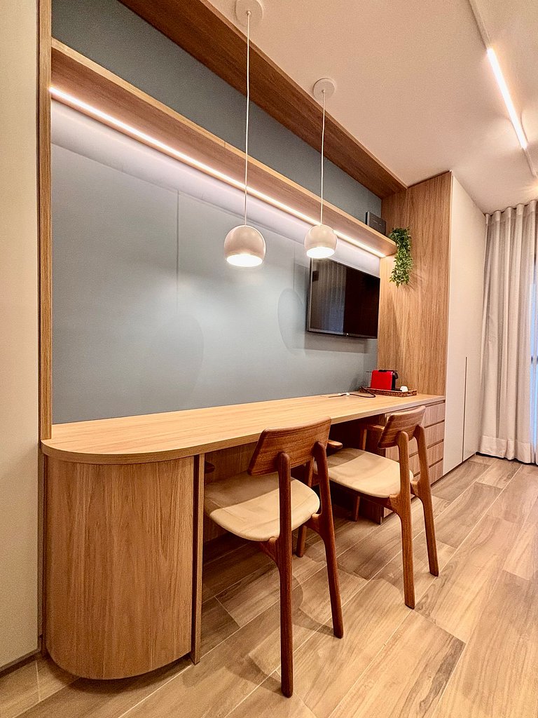 Studio planejado para longas estadias em Pinheiros