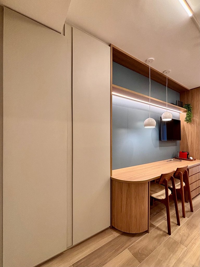 Studio planejado para longas estadias em Pinheiros