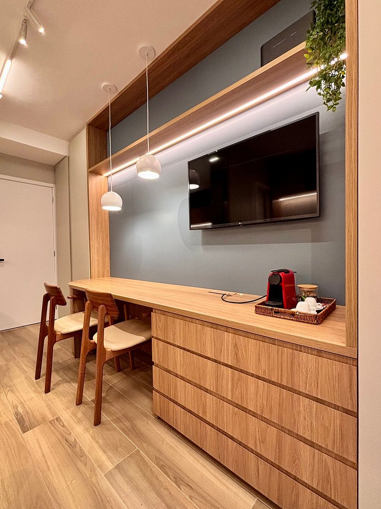 Studio planejado para longas estadias em Pinheiros