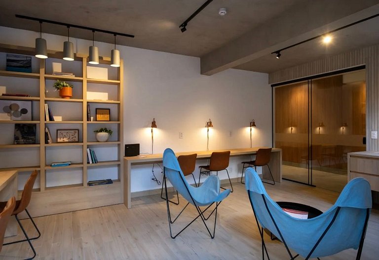 Studio planejado para longas estadias em Pinheiros